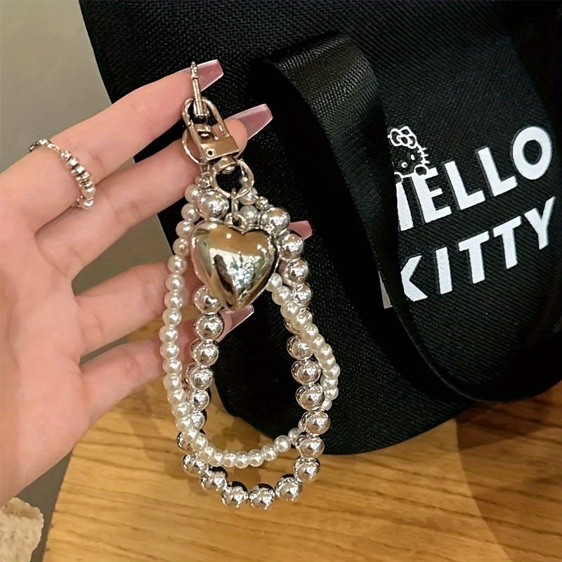 

1 Piece Of Minimalist Pearl Double-chain Heart-shaped Short Chain, And Unique Phone Case Anti-lost Phone Chain Trendy Bag Pendant