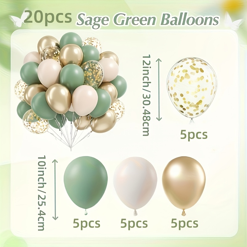 TEMU Kit de de globos dorado, y verde grisáceo de 20 piezas, globos de dorados. Adecuado para , , fiestas y fiestas de , revelación de género,