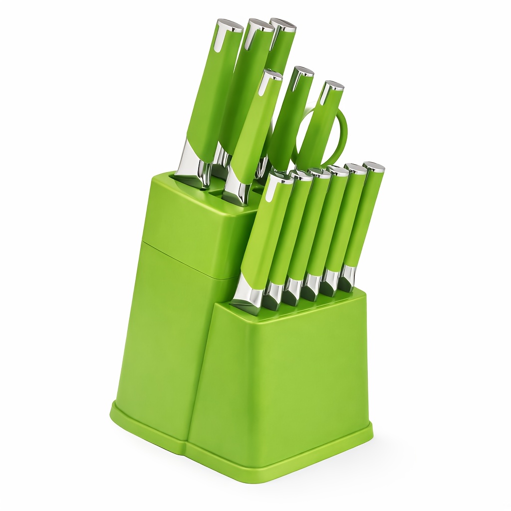13pcs All-in-One Kitchen Knife Set with Holder - Includes 6 Steak Knives, Chef Knife, Bread Knife & Scissors - Perfect Housewarming Gift for New Home - Sharp & Durable Cooking Tools