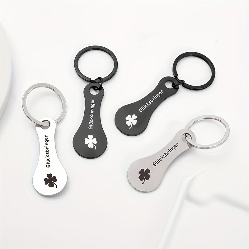 3/4pcs Stainless Steel Supermarket Shopping Cart Token Keychain, Laser Engraved