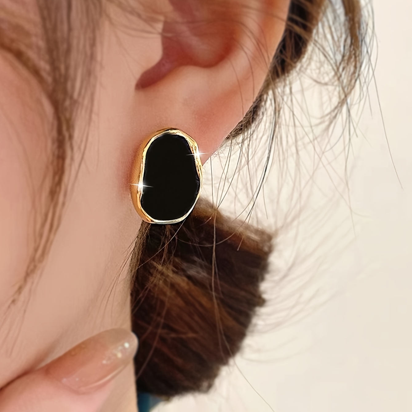 [new] A Pair Of 2pcs, Black Oval Geometric Earrings, High-quality Jewelry, Upgraded Fashion Earrings, High-end Decorative Earrings, Suitable For Daily Wear, Additions, Suitable As Gifts For , , And