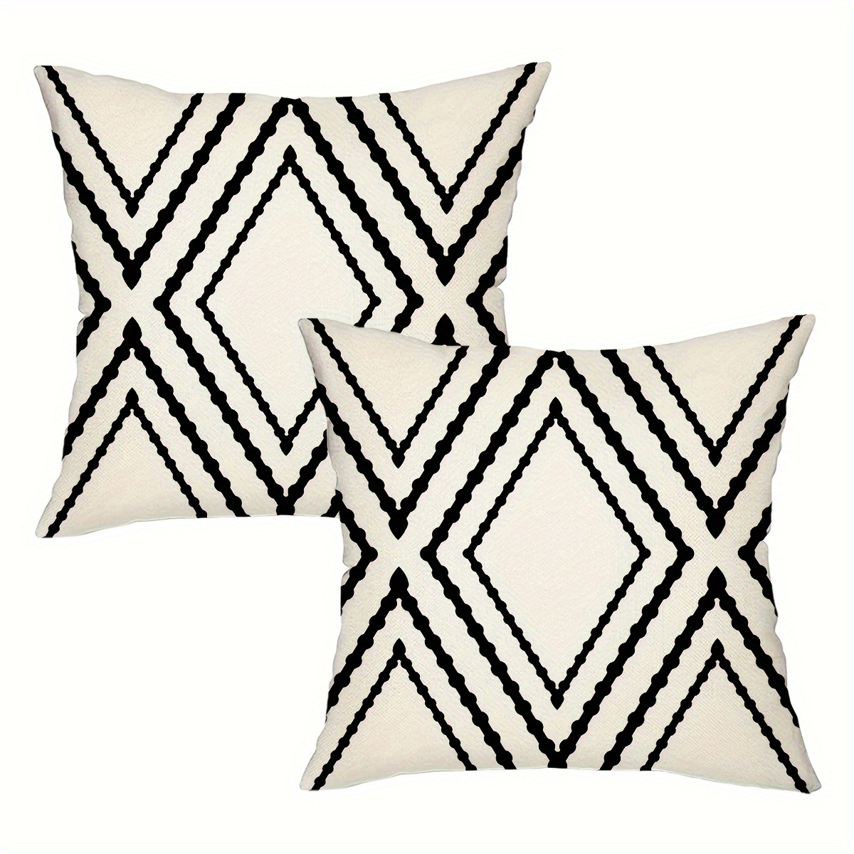 

2pcs Bohemian Aztec Throw Pillow Covers, 18x18inch, Black And White Geometric Polyester Blend, Decorative Sofa Couch Bed Pillowcases Without Inserts