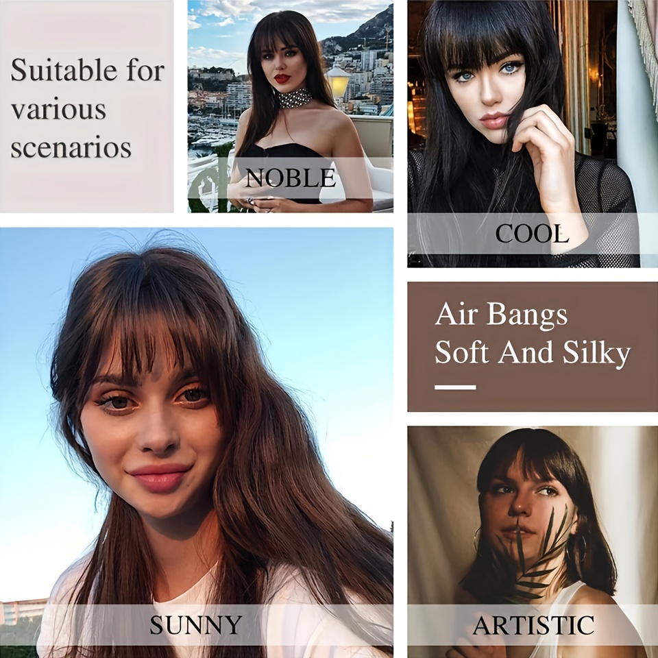 womens clip in synthetic hair bangs extensions straight hair fringe with   hairpieces   for   basics style in brown details 2
