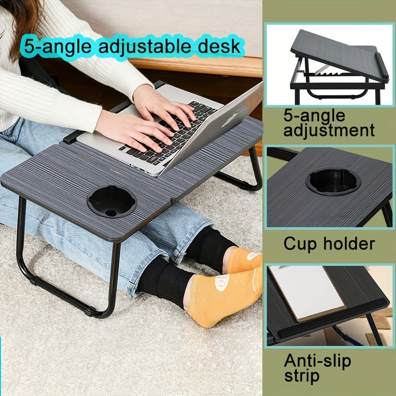 

Adjustable Folding Laptop Desk With 5-level Height Settings, Multi-angle Design, Cup Holder & Anti-slip Strip – Portable Compact Table For Dorms, Bedrooms, And Offices, Laptop Stand For Desk