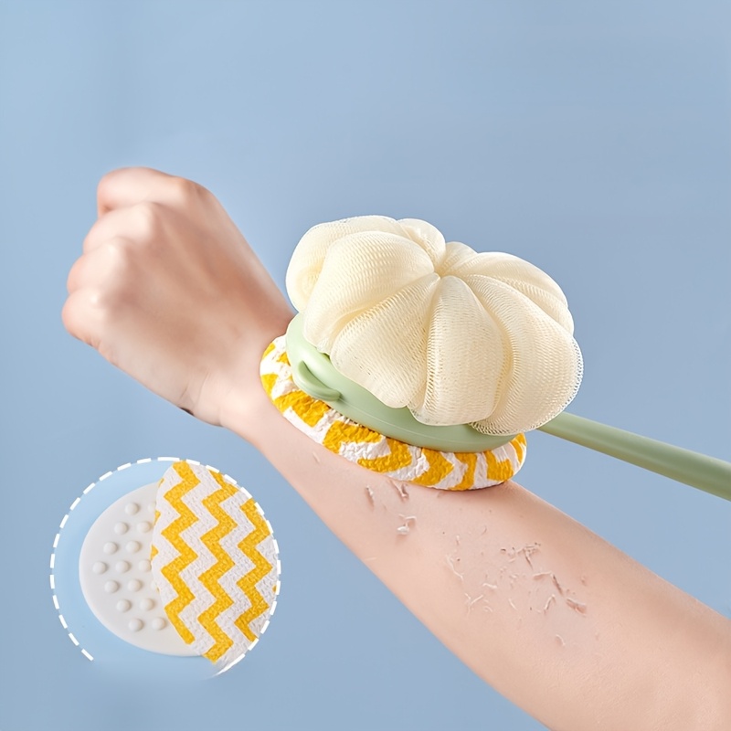 1pc long handled shower body brush with bristles loofah curved back scrubber for exfoliation massage and light beige   in 1 bath tool for men women   design exfoliating scrubber longhandle design durable scrubber soft mesh sponge Product details 3