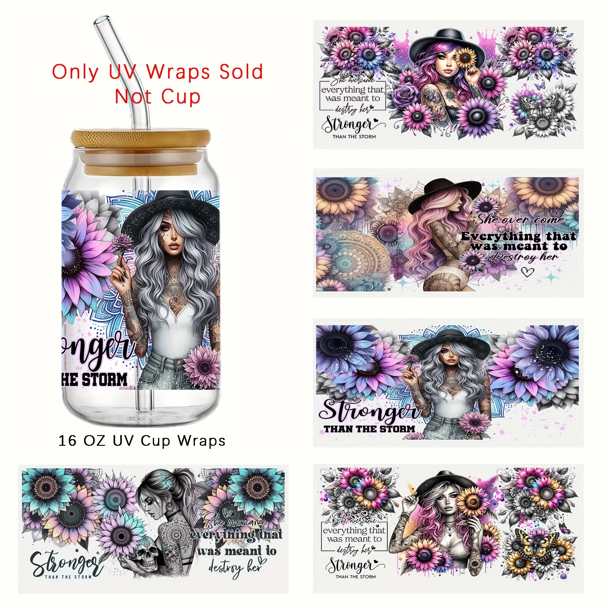 

Bohemian Sunflower Girl Uv Dtf Cup Wraps Stickers Transfer Waterproof Self-adhesive For Bottles Cups, 3d Crystal Labels Scratch-resistant, High-quality Plastic, Set Of 5 (11x24cm)