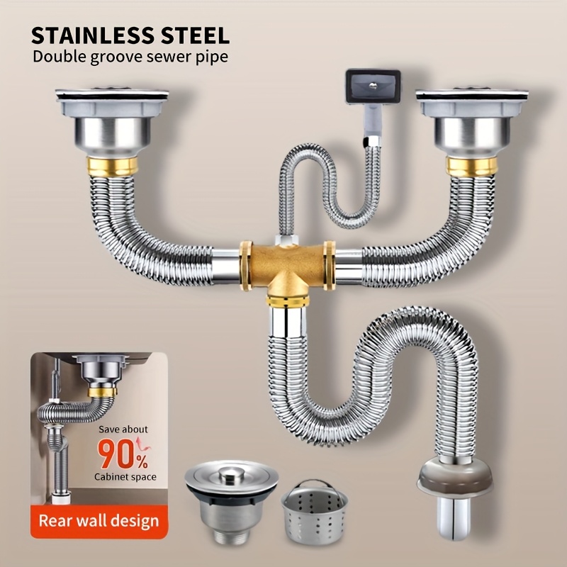 

1pc, Stainless Steel Sink And Basin Set With Flexible Drain Pipe And Odor-proof Drainage System.