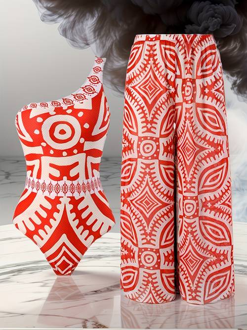 swimsuit womens single strap vintage print sunscreen pants set