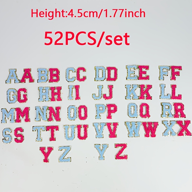 TEMU Height 4.5cm Towel Embroidery English Letter Patches 52pcs Grittie Embroidery Patches Self-adhesive Glue Letter Stickers Clothing Additions
