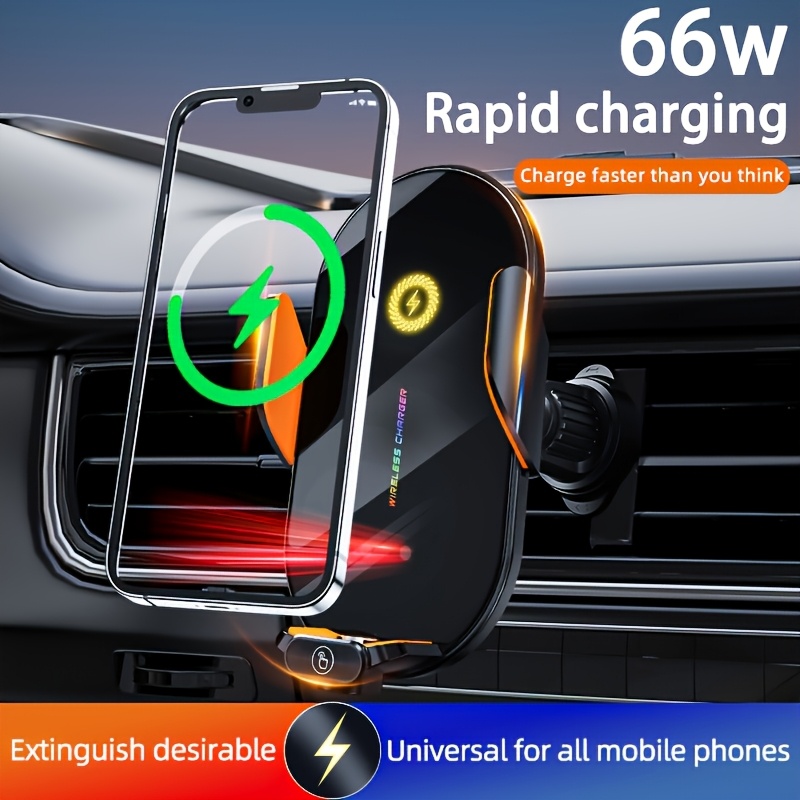 

66w Magnetic Car Charger Mount - Wireless, Auto-, Usb Powered With Led Indicator Light, Fits Horizontal & Vertical Use