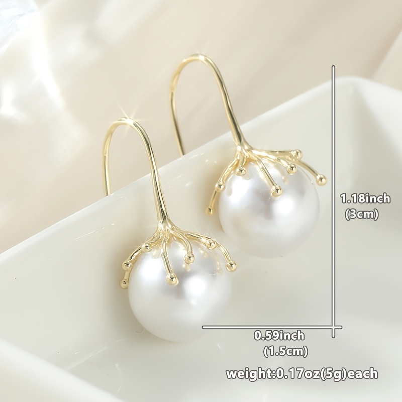 Plated Imitation Pearl Dangle Earrings Suitable for Women & - Elegant Water Drop Pendant Wedding, Party Jewelry Gift, Round Imitation Pearl Drop Earrings for Birthday, Year-Round Wear, Luxurious Coated
