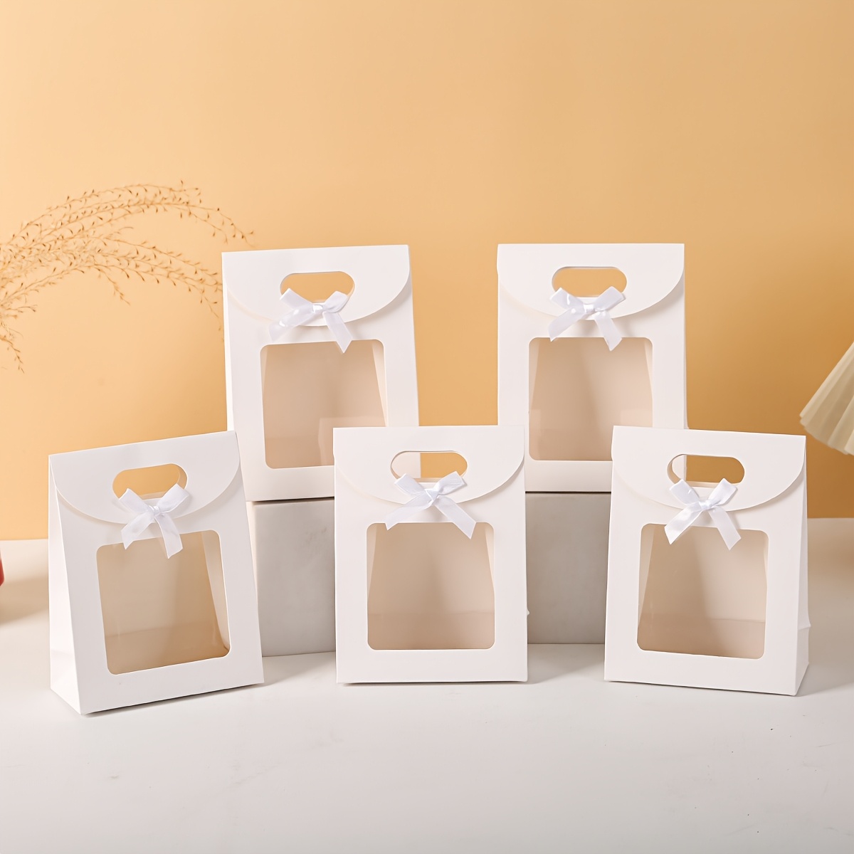 TEMU Gift For Her/him 20pcs White Clamshell Handbag Window Visual Gift Bag Exquisite Gift Bag Wedding Gift Bag Party Gift Bags, Business Event Gift