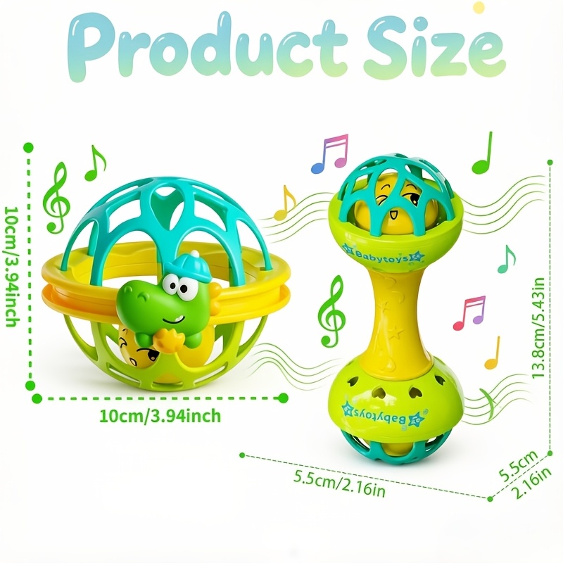 2pcs Cute Baby Handheld Ball and Rattle Grasping Toy