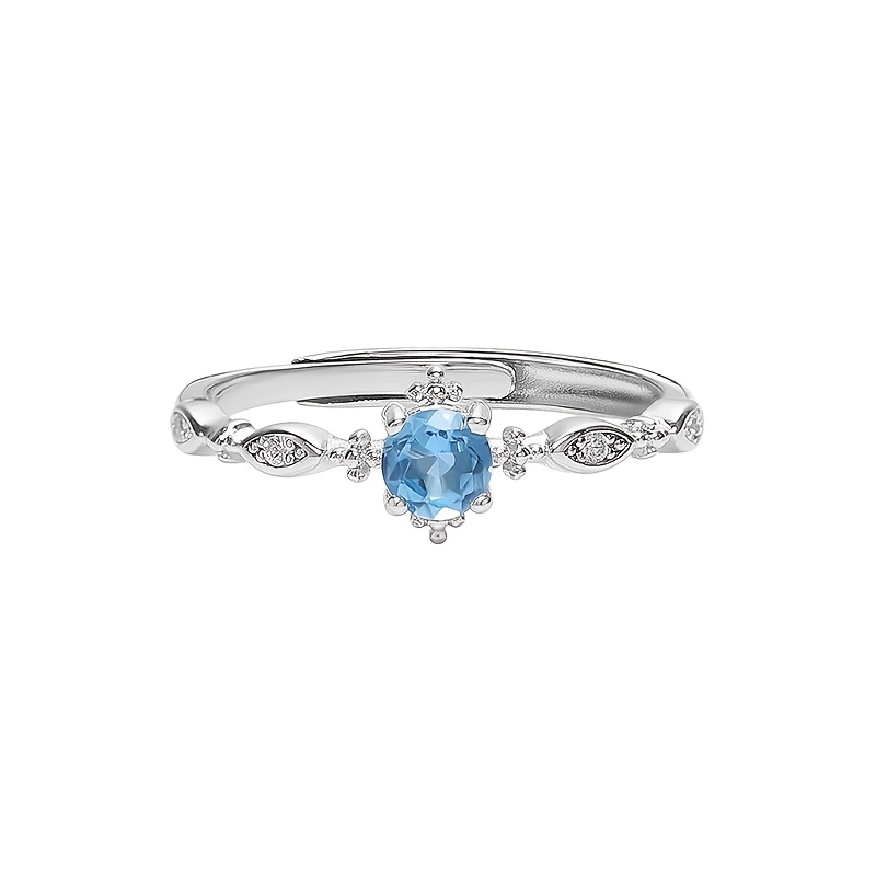 TEMU Anillo de copo de nieve azul para mujer, lujo , minimalista, diseño de , topacio exquisito, anillo abierto ajustable para dedo índice