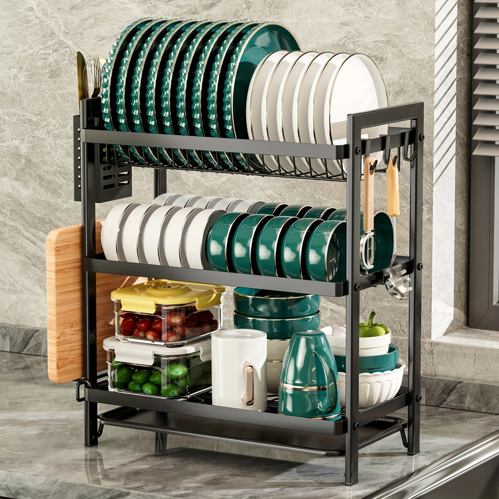 Kitchen Organizer Tier Dish Drying Rack 1pc 3-Tier Dish Rack For