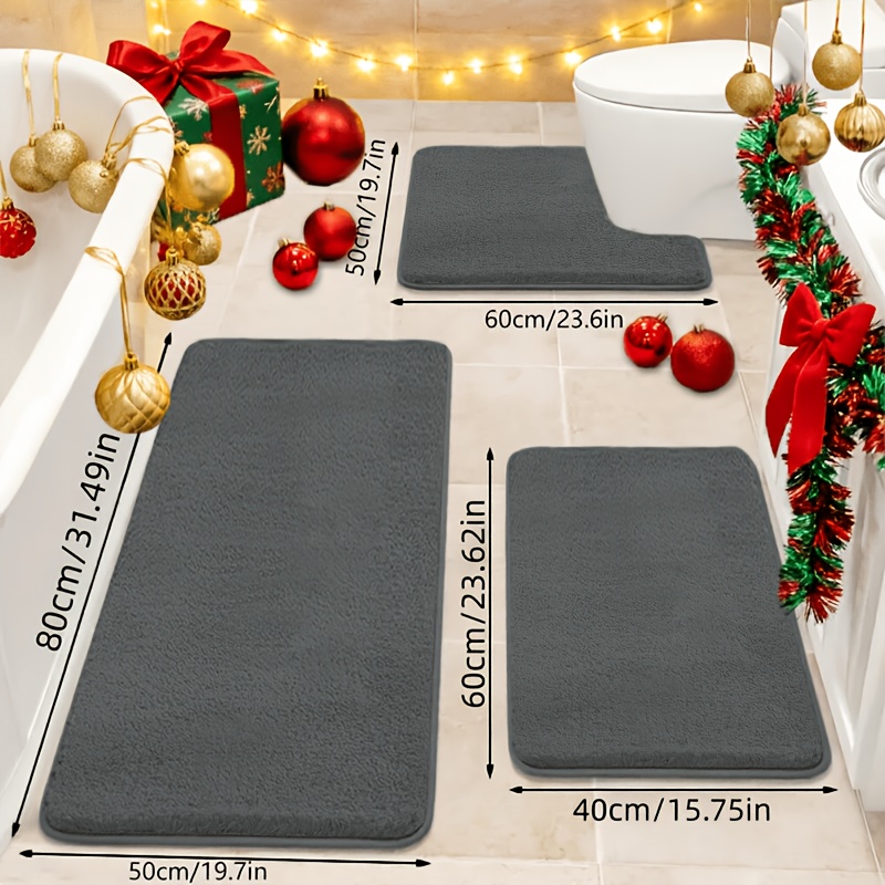 TEMU 3pcs Luxury Memory Foam Bath Mat Set - Plush, Non-slip, Ultra-absorbent Cushion - Suitable For Sink, Bathtub, Shower, Toilet - Machine Washable,