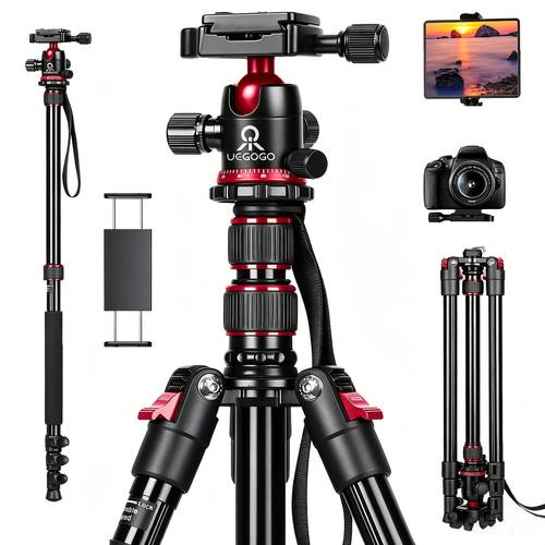 Camera Tripod, Heavy-Duty Camera Stand Travel Outdoor DSLR Tripods Aluminum Alloy Tripod/Monopod, 360°Ball Head Detachable, Tripod for Iphone, Ipad, DSLR, Tablet with Carry Bag