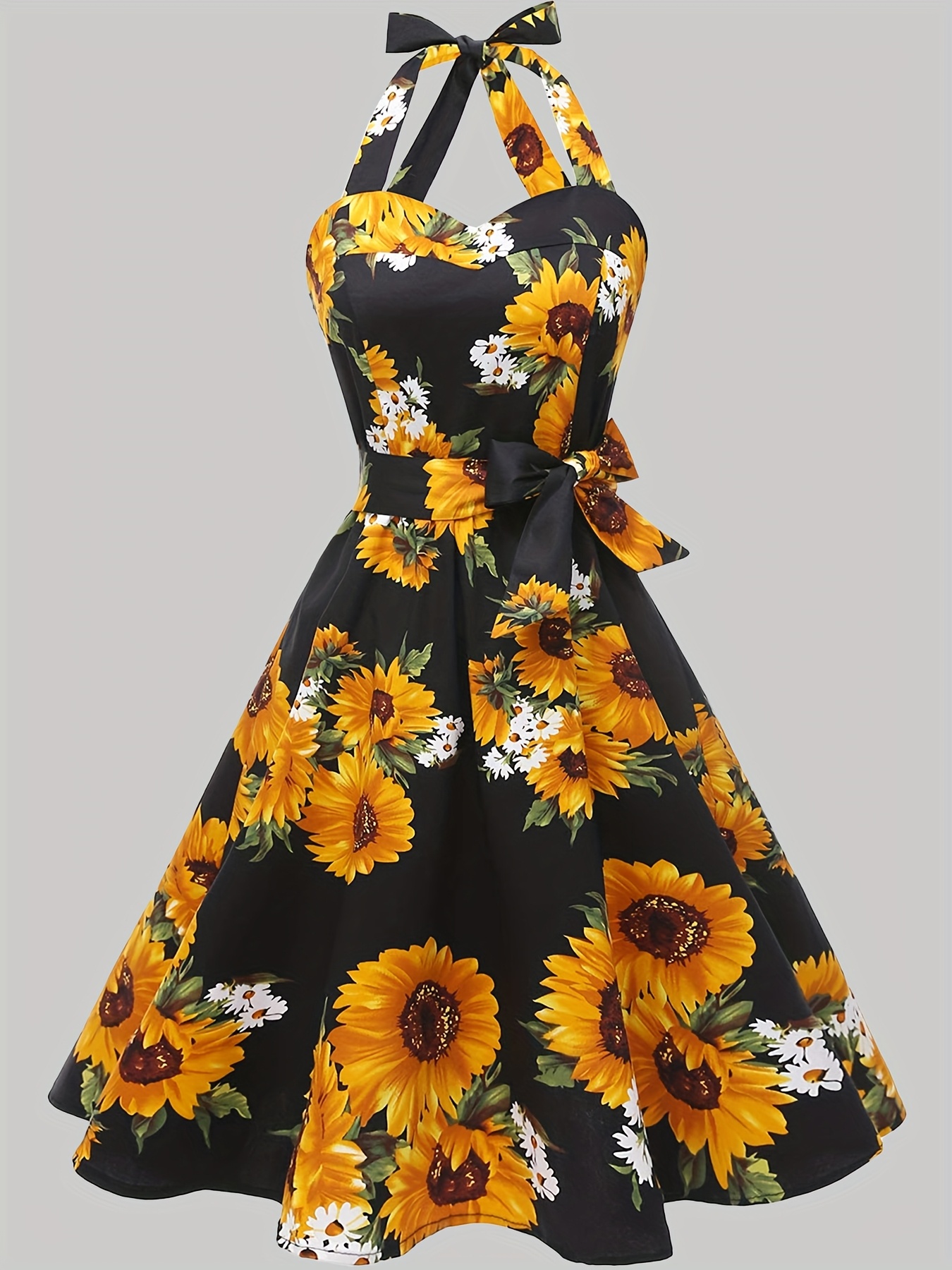 Formal Sunflower Dress Plus Size Women's Summer Palace Style Foreign Style  Waist Sleeveless Polyester Fiber Sunflower