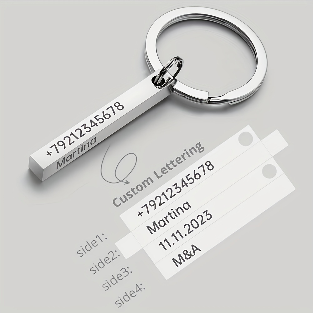 Customizable Stainless Steel Keychain with 4 Sided Engraving