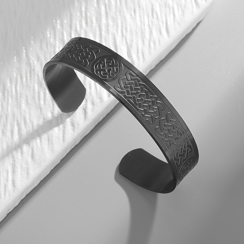 Vintage Celtic Knot Engraved Open Cuff Bracelet, Unisex