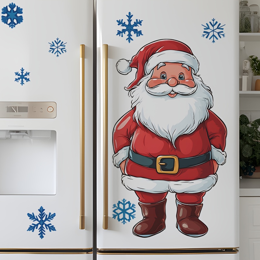 TEMU Waterproof Self-adhesive Christmas Wall Stickers Featuring Santa Claus And Snowflakes, Perfect For Decorating Your Bedroom, Living Room, And