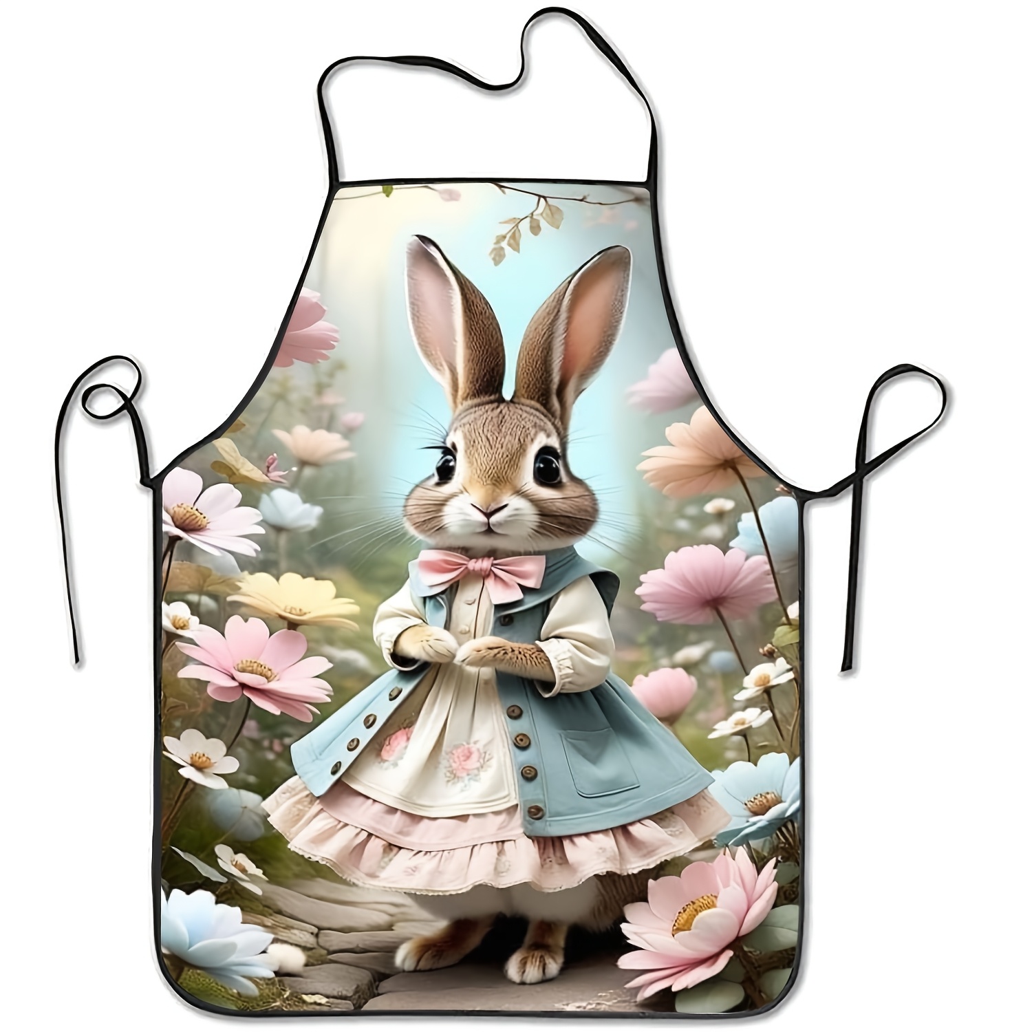 TEMU 1pc Rabbit In Print Apron - Sleeveless Rabbit Costume Bib Suitable For Home Kitchen Baking, Decorations, Unisex & Covering With Rabbit Dress