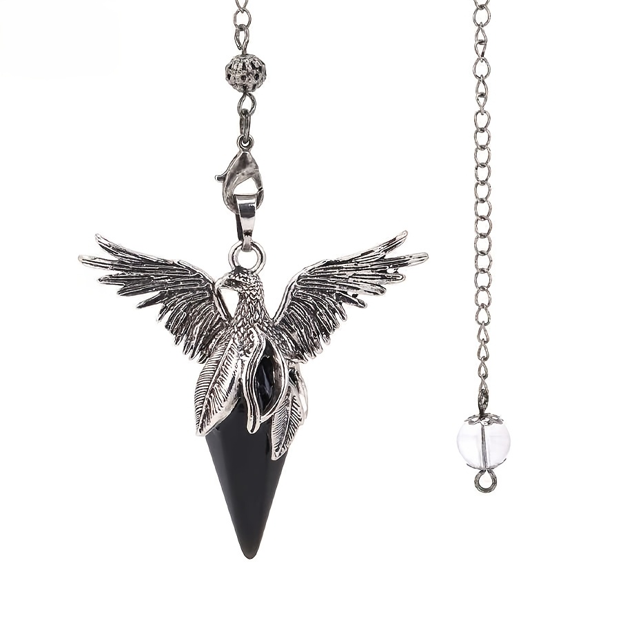 TEMU 1pc Retro Phoenix Natural Crystal Hexagonal Cone Pendulum Pendant Amethyst Rose Quartz Obsidian Multicolor Stone Pendant, Retro Niche Style,