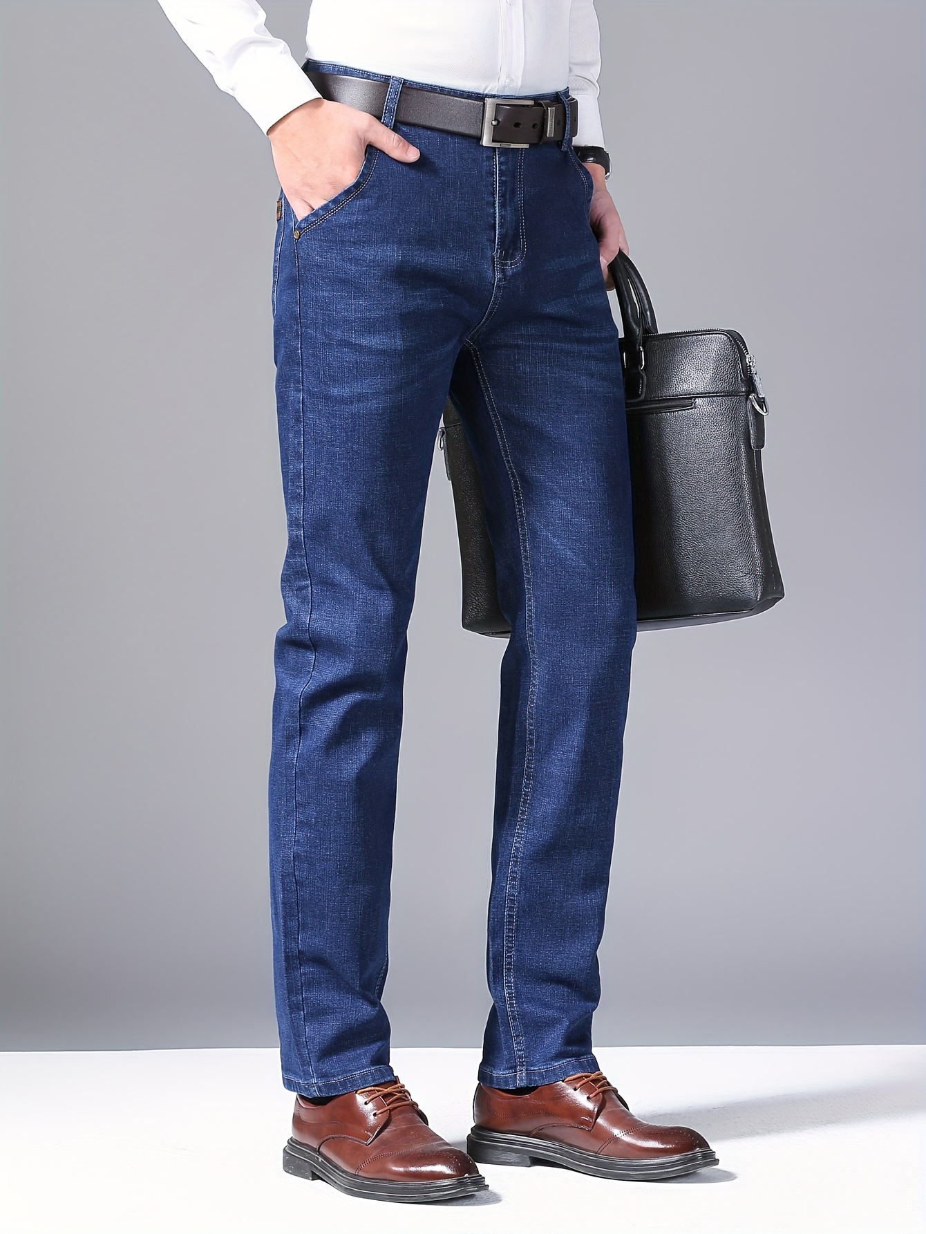 Men'S Stretch Slim Straight-Leg Jeans for Spring And Autumn, Stylish And Versatile Casual Business Pants That Enhance Height