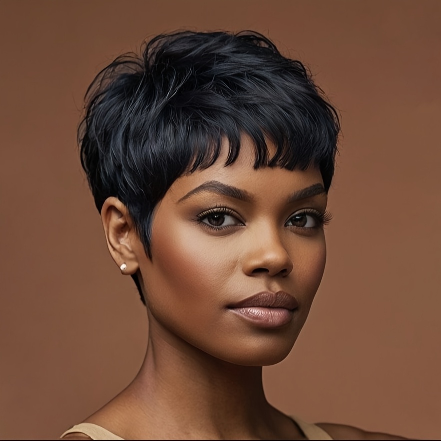 TEMU Elegant Cut Wig With Bangs For Women - Short, Body Wave Synthetic Hair In Black | Halloween, Christmas & Music Festivals