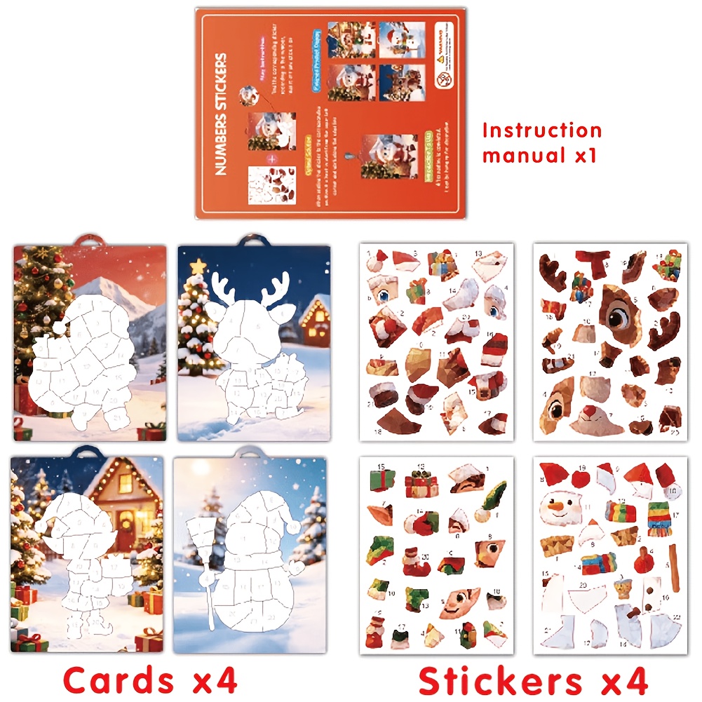 TEMU Christmas Themed Creative Fun Sticker Books With 4 Stickers, Who Are New To Handicrafts And Art, Enhancing Focus, Hand Eye Coordination, And
