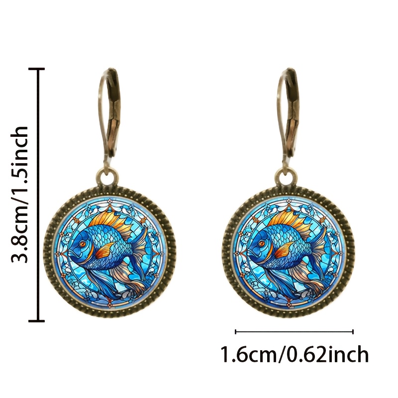 2pc Blue Fish Pendant Earrings Set with Ear Hooks