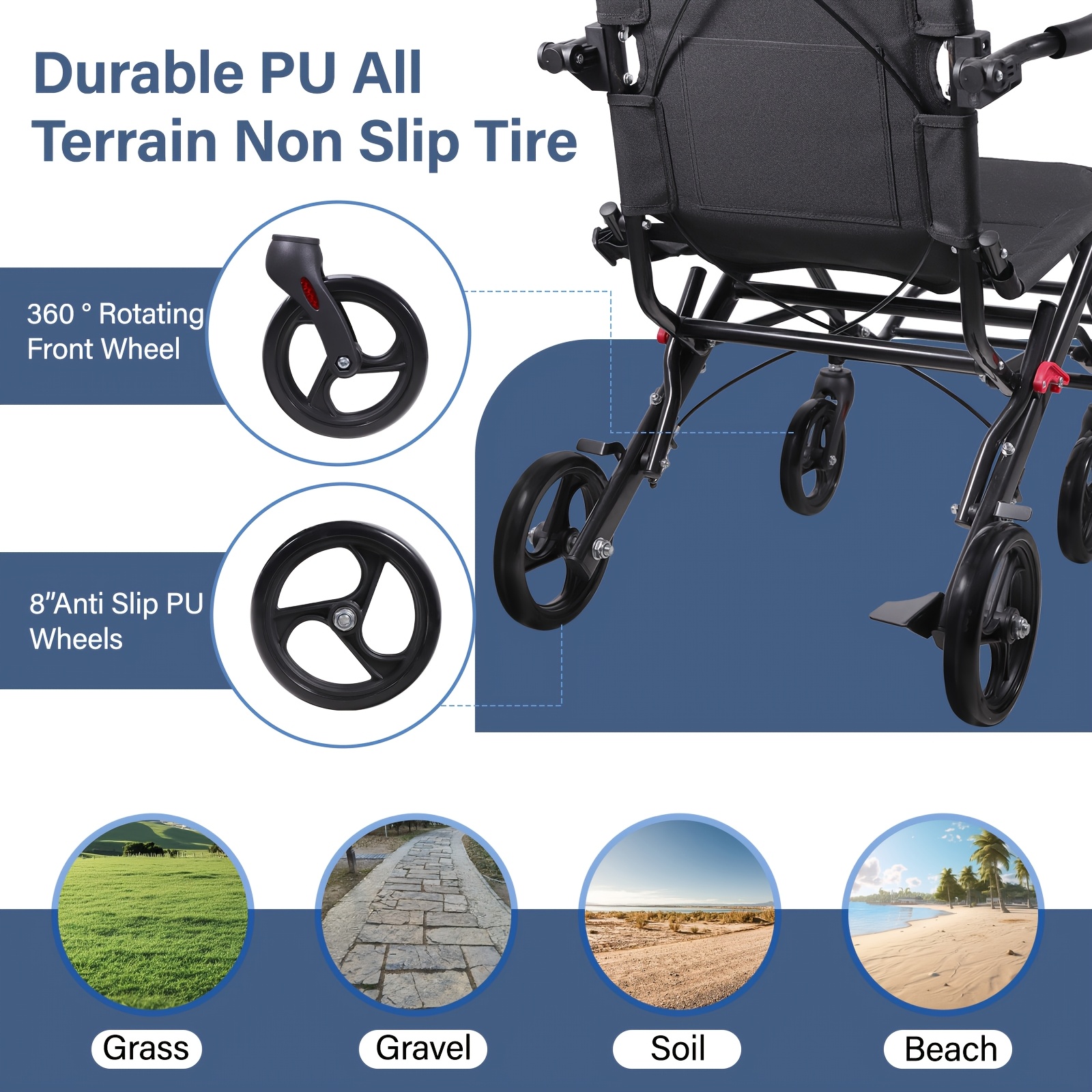 Wheelchairs for Adults Lightweight Foldable Ultra Lightweight Transport Wheelchair, Portable Folding Transfer Chair for Seniors, Adolescents And Children, Narrow Wheelchair for Tight Spaces OR Travel - Image 4