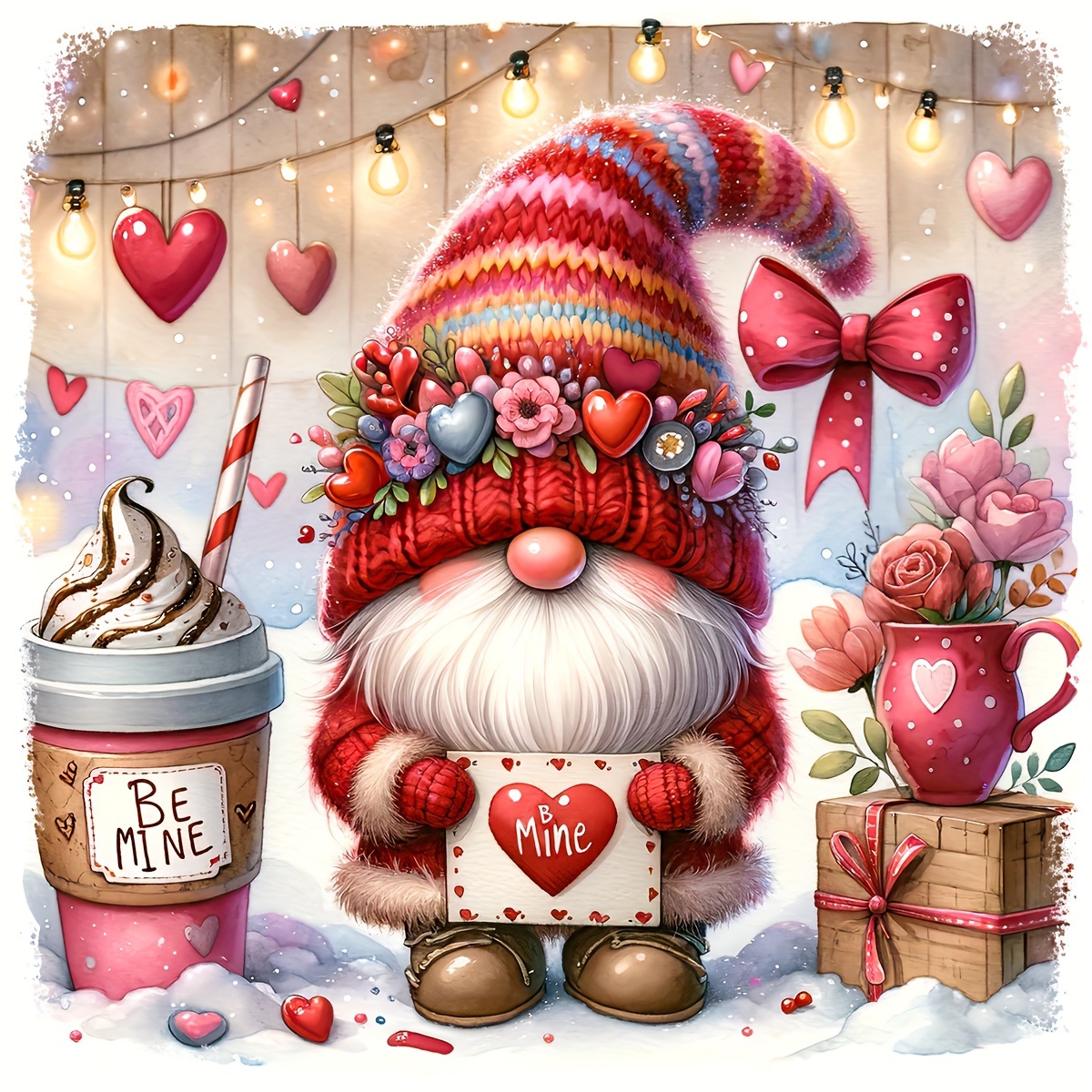 

Valentine's Gnome Diamond Painting Kit 5d Diy, Round Full Drill, Love-themed Home Decor, Flowers And Hearts, Adhesive Canvas Wall Art, Gift 50cm X 50cm