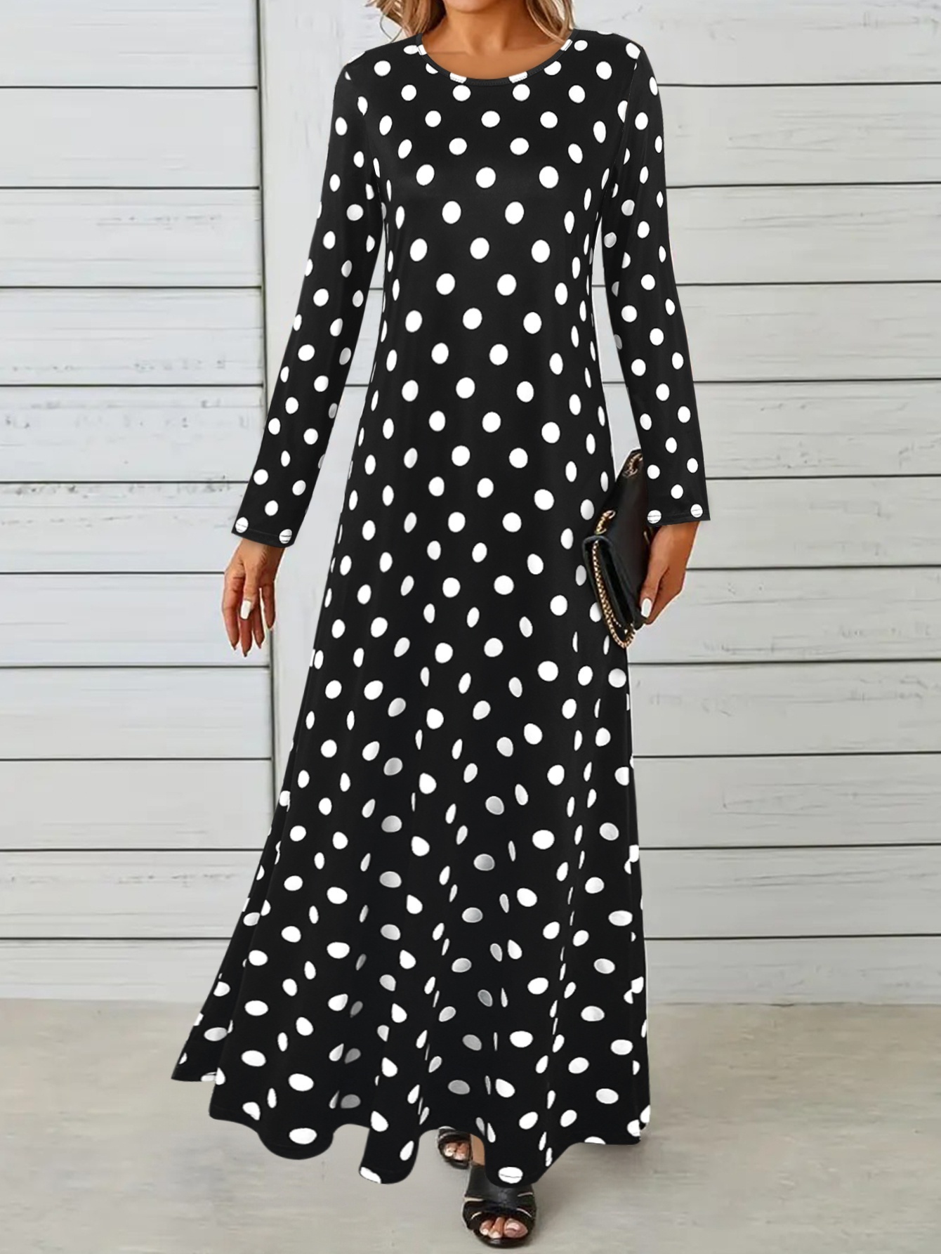 Elegant Directional Spring/Autumn/Winter New Arrival Original Polka Dot *  Print Women's Round Neck Long Sleeve Dress