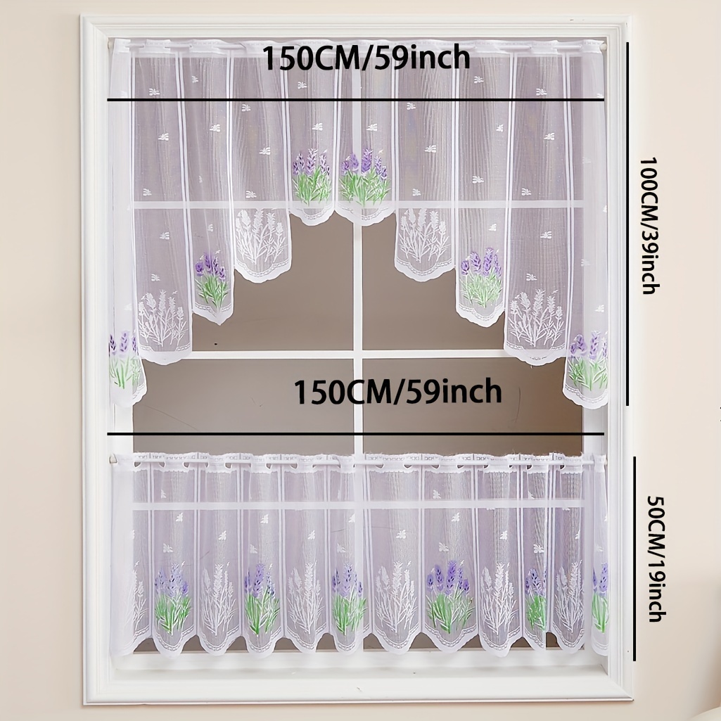 1pc Lavender-inspired Sheer Curtain Panel - Classic Design, Light-filtering Polyester With Rod Pocket, Machine Washable, Floral Pattern For Living Room & More, Kitchen Curtains