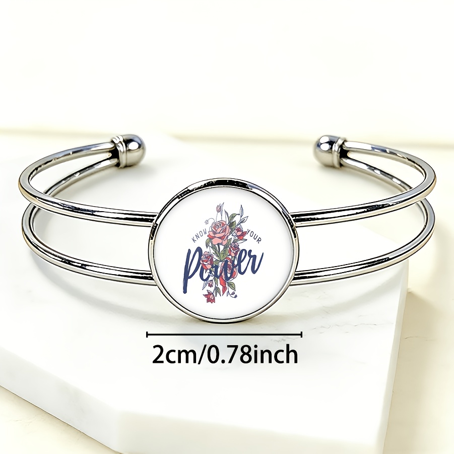 Women's Adjustable Open Bangle with Round Time Gem Inlay