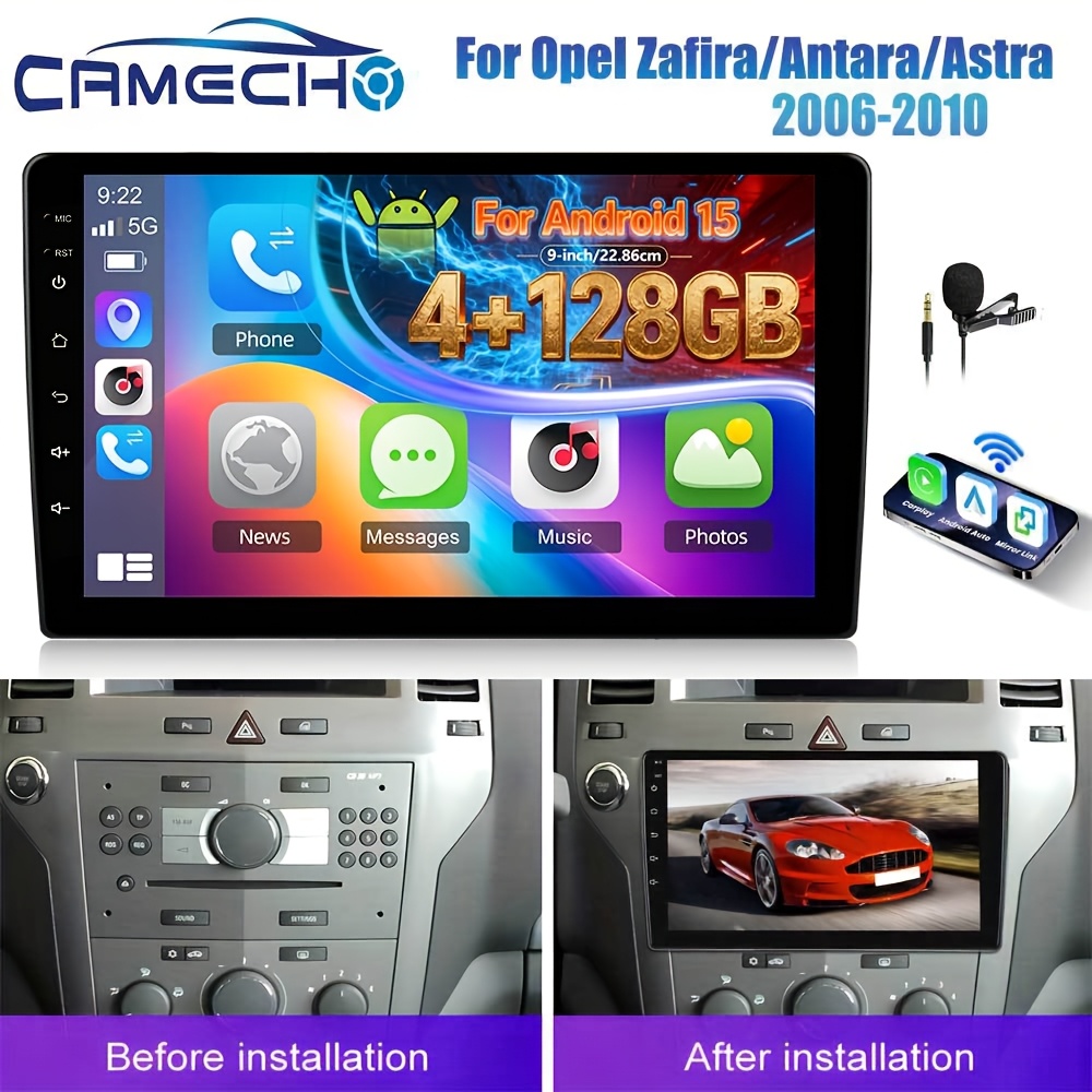 TEMU CAMECHO [ 4G+128G] Autoradio da 9 Pollici per Opel /Antara/ 2006-2010 con & Auto, Stereo Automobilistico su 15 B/T FM/RDS WiFi GPS EQ DSP SWC +