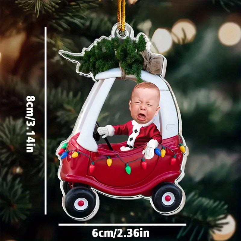 TEMU 2d Flat, 1 Personalized Car Christmas Tree Ornament - Customizable Photo/name/clothing - Hanging Decoration With Loop - Uv Resistant Acrylic