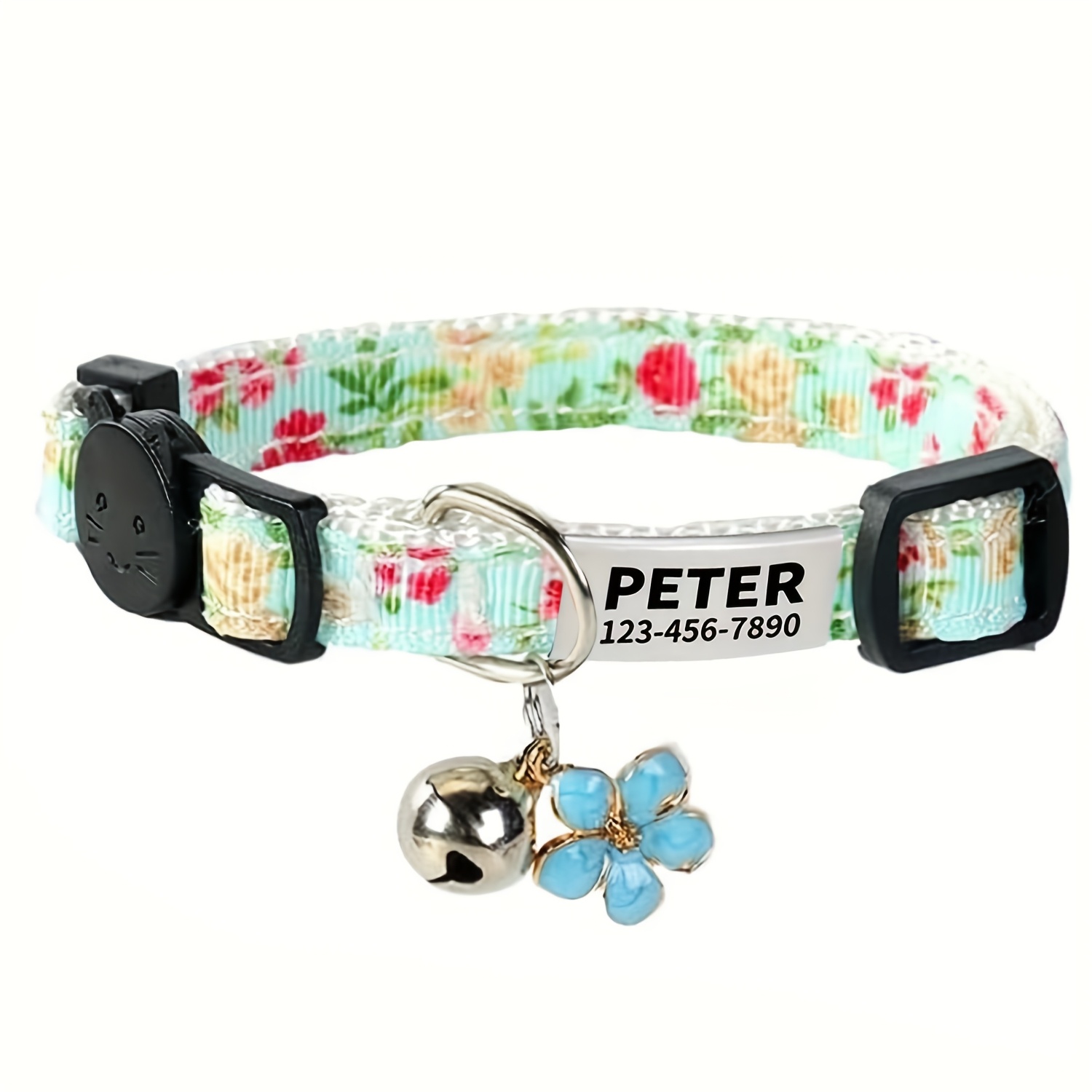 TEMU Personalized Cat Collar - Adjustable Floral Charm Collar For Cats And Small Dogs, Made Of Polyester With A Safety , Includes A Flower Pendant,