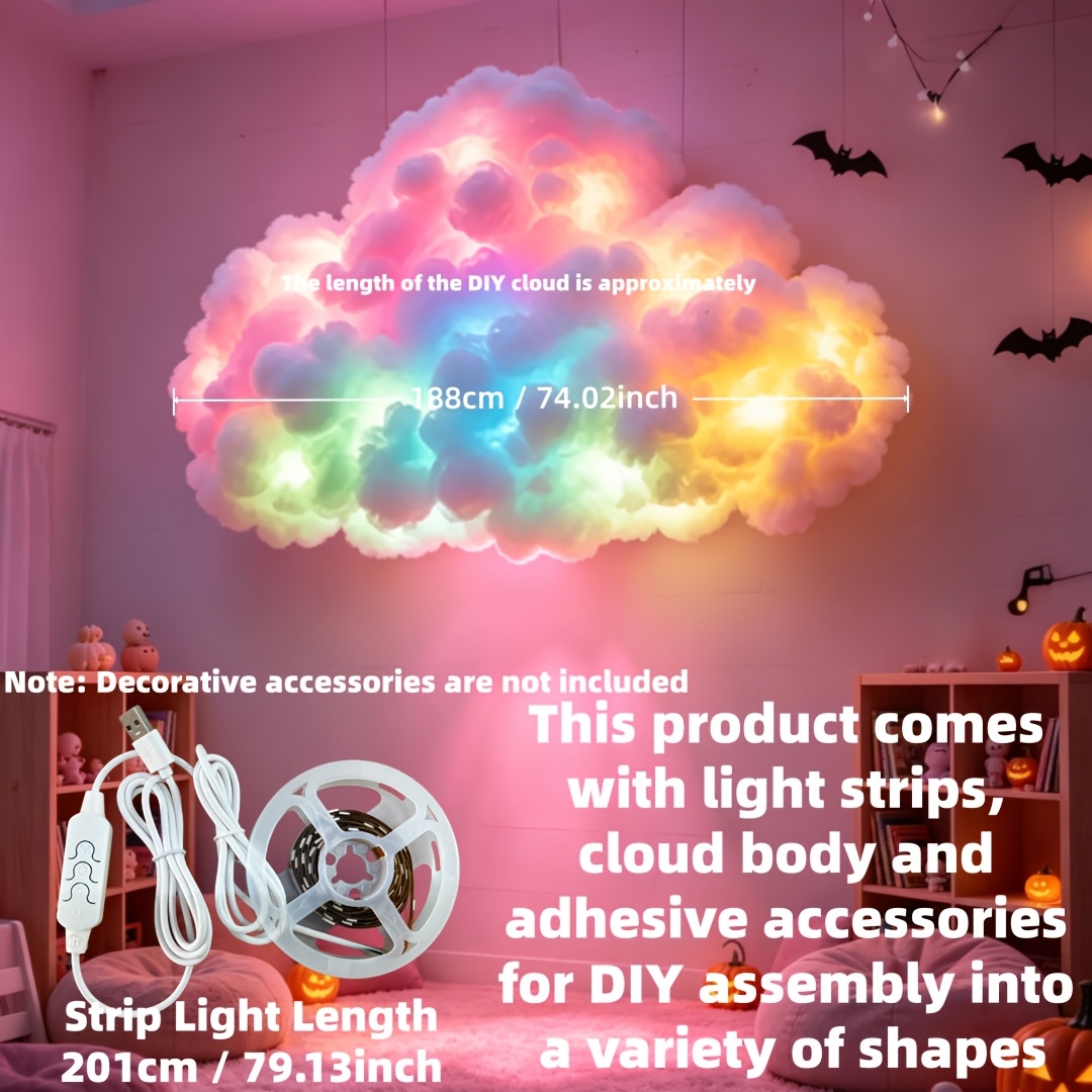 TEMU Upgraded Smart Rgb Cloud Light, Usb Powered, Music Ambient Light With Multiple Lighting . Ideal For Halloween, Christmas, Holiday Parties,