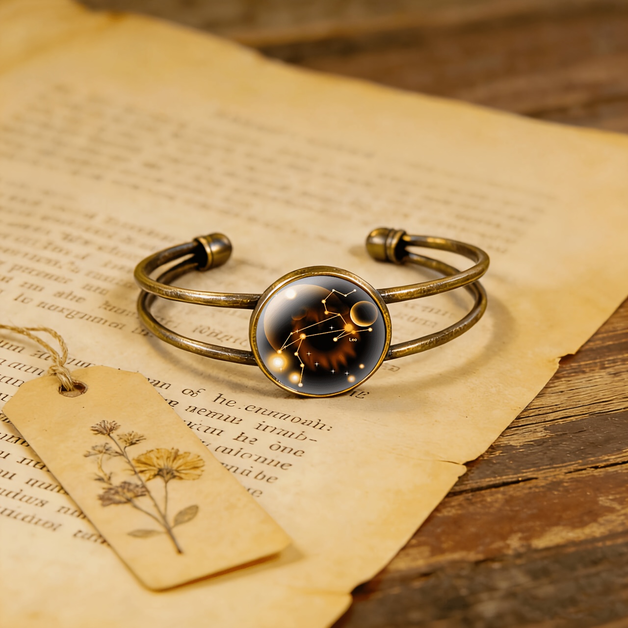 Antique Cyan Double-Layer Adjustable Bangle, Leo Design