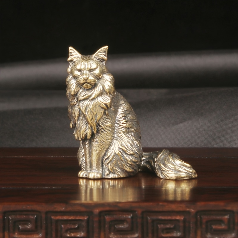 TEMU A Maine Coon Cat Statue Ornament Made Of Brass, Small Cat Bronze Sculpture Handicraft, Desktop Decoration