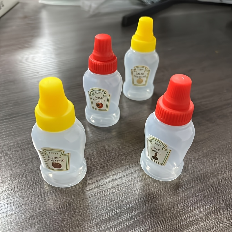 TEMU 4pcs Mini Condiment Squeeze Bottles - Leak-proof, Reusable Plastic Containers For Ketchup, Mayonnaise, Salad Dressing & More - 0.75oz, Lunch