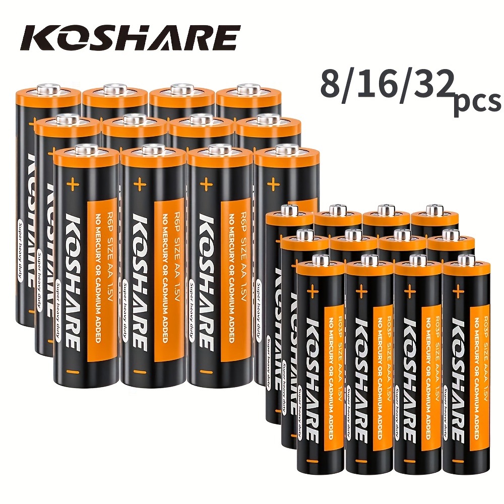 

Koshare High-performance Disposable Batteries - 24/16/8pcs, 1.5v Aa+aaa Carbon Cells For Remote Controls, Flashlights, Shavers & More - Long-, Voltage, Ideal For Drone, Camera, Wireless Devices