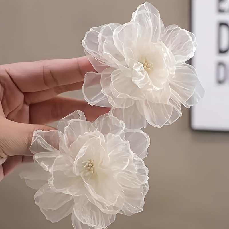 2pcs bohemian chic white mesh flower hair clips elegant     sweet floral hair additions for women and