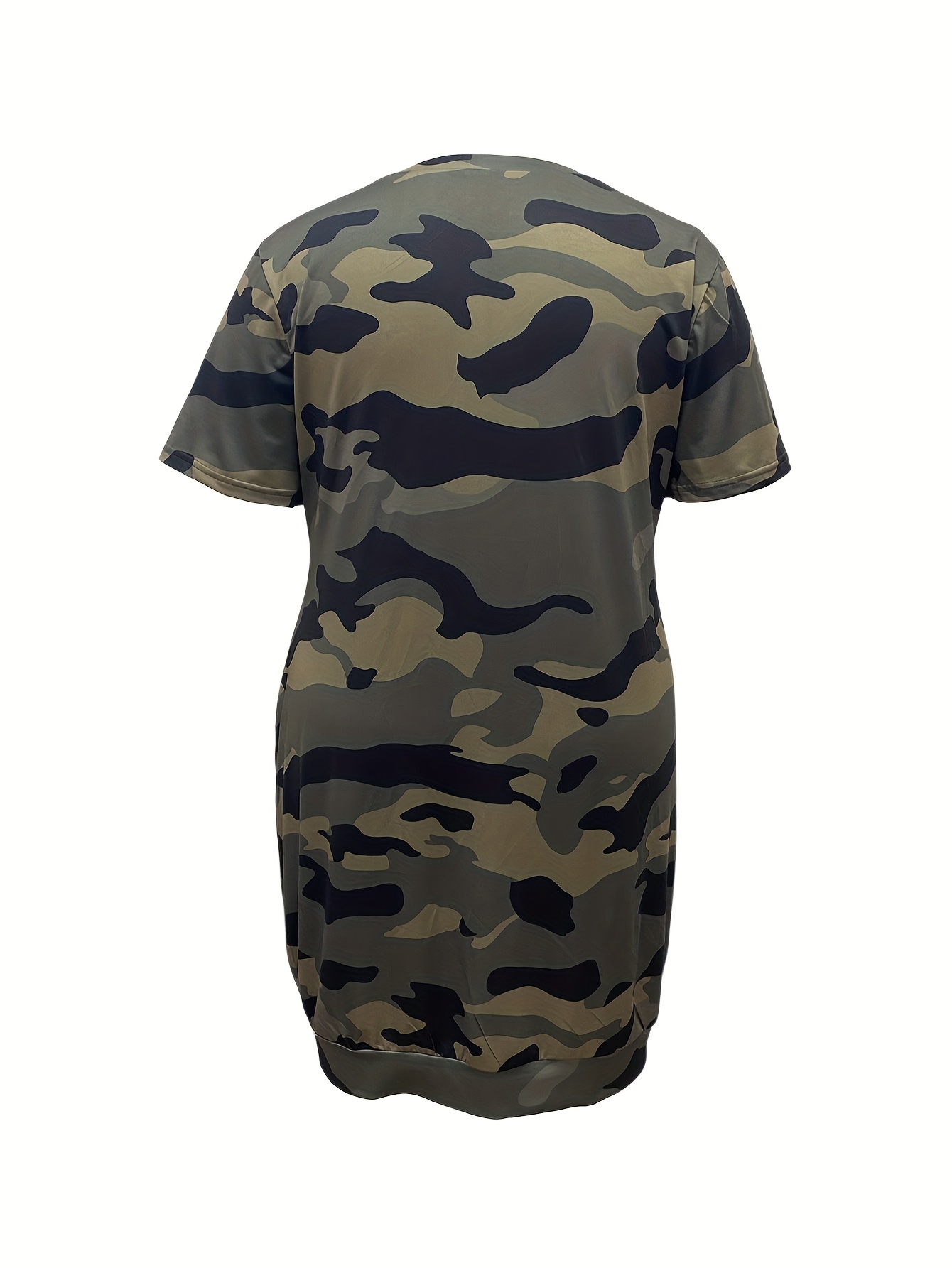 Plus Size, Casual Loose Camouflage Print Pocket T-Shirt Dress