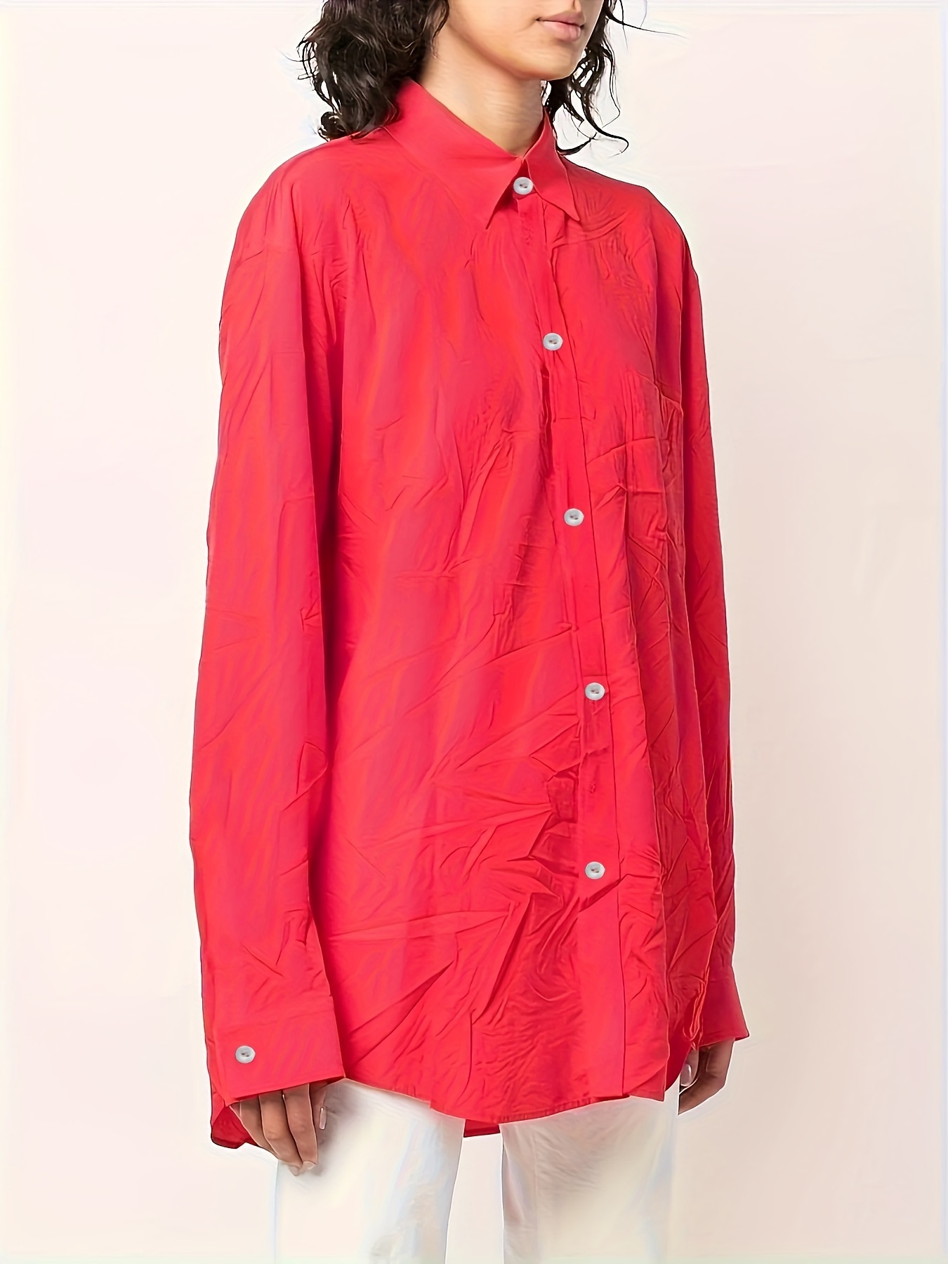 Button Collar Shirt. Blouson Sleeve Blouse Business Casual - Temu