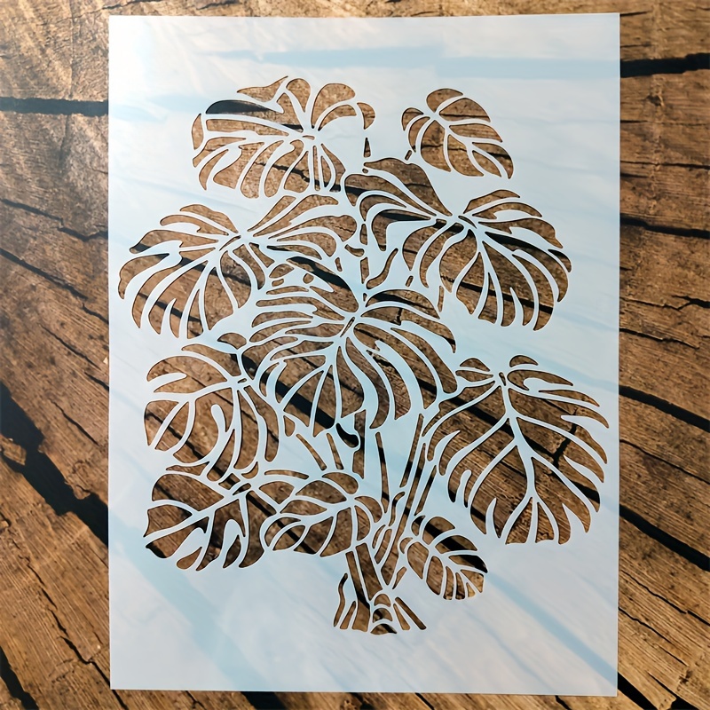 *. Monstera-Schablone mit Ausstanzungen, Malvorlage fr tropische Pflanzen,  Siebdruckplatte aus PET-Kunststoff mit blattgrnem Pflanzenmuster fr  Sprhlackierung auf Stoff, Wnden, Schrnken, ...