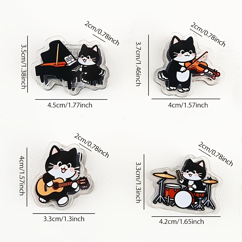 TEMU 4pcs Cute Cat Musical Instrument Shaped Acrylic Elastic Sheet Clips, Organizing Sheet Music , Stylish Piano And Guitar Score Holders, Adorable