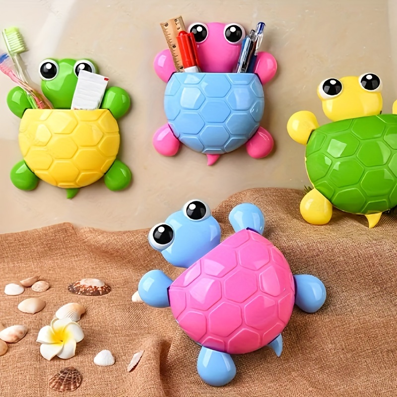 

Turtle Design Wall-mounted Storage Rack With Suction Cup, 1 Piece, Toothbrush Holder, Creative Cartoon Bedroom Living Room Kitchen Bathroom Organizer, Toothpaste Shelf, Home Accessories